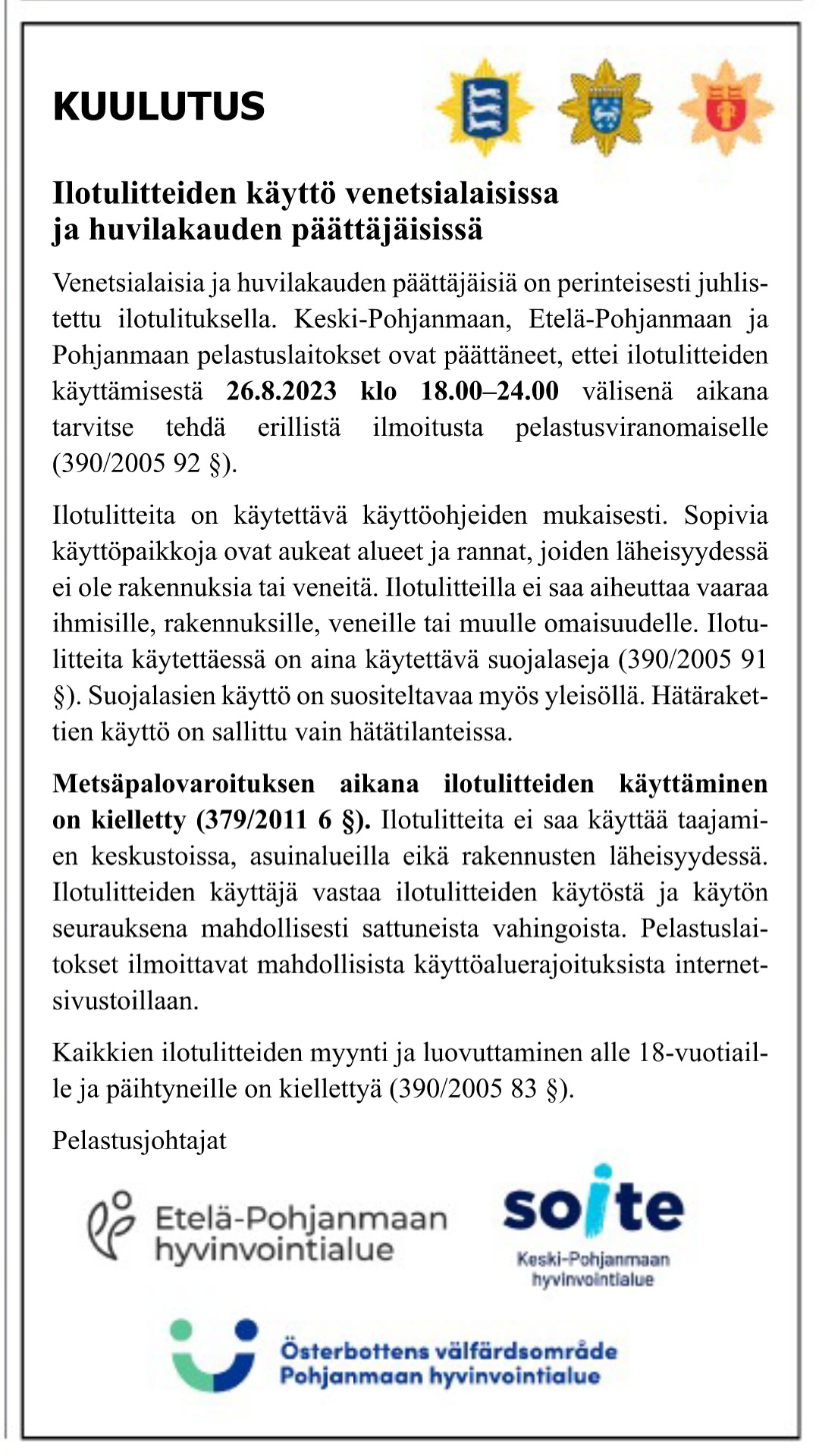 kuulutus ilotulitus venetsialaiset