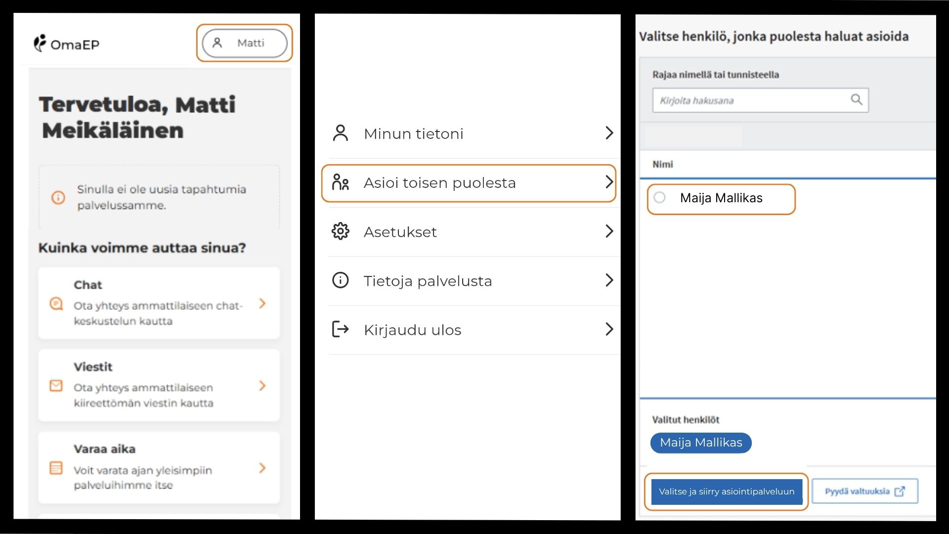 OmaEP puolesta asiointi kolme kuvaa OmaEP puolesta asiointi kolme kuvaa