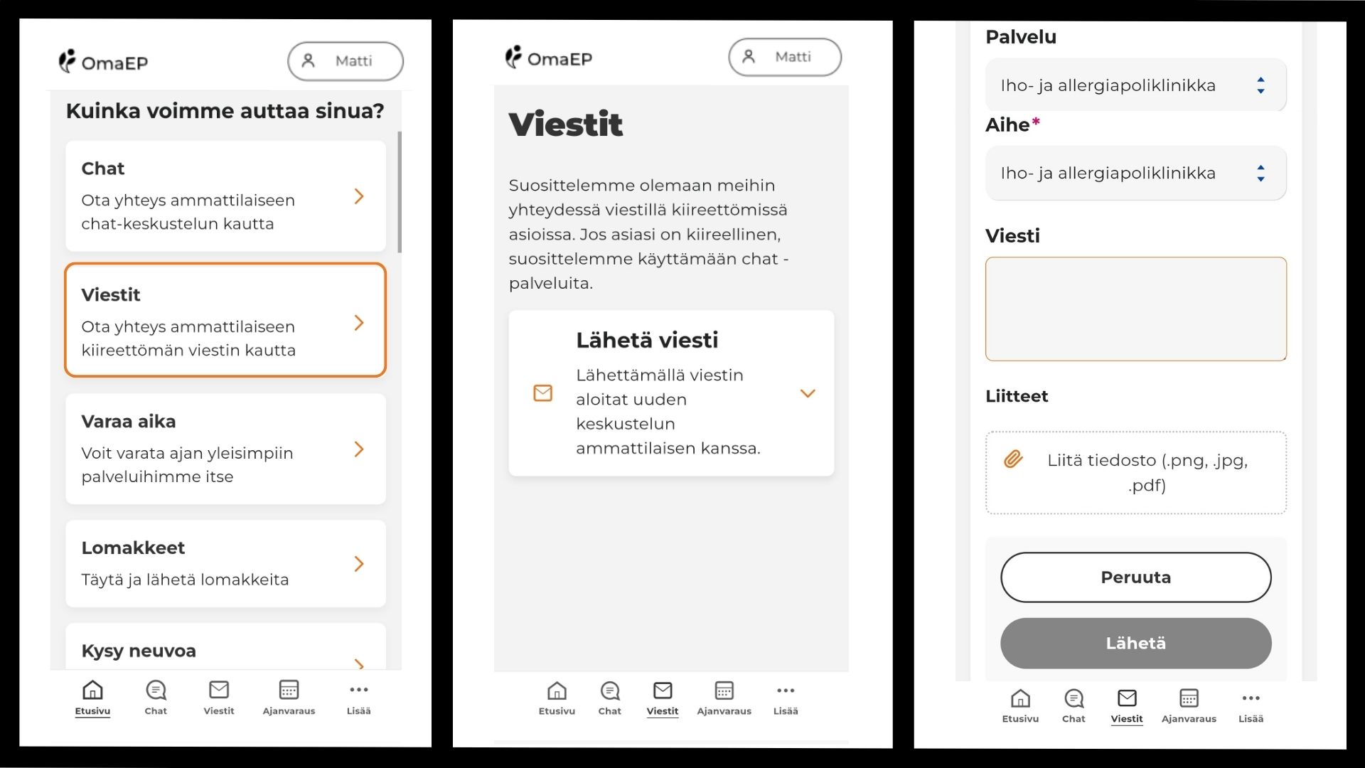 Kolme kuvaa OmaEP:n viesteistä