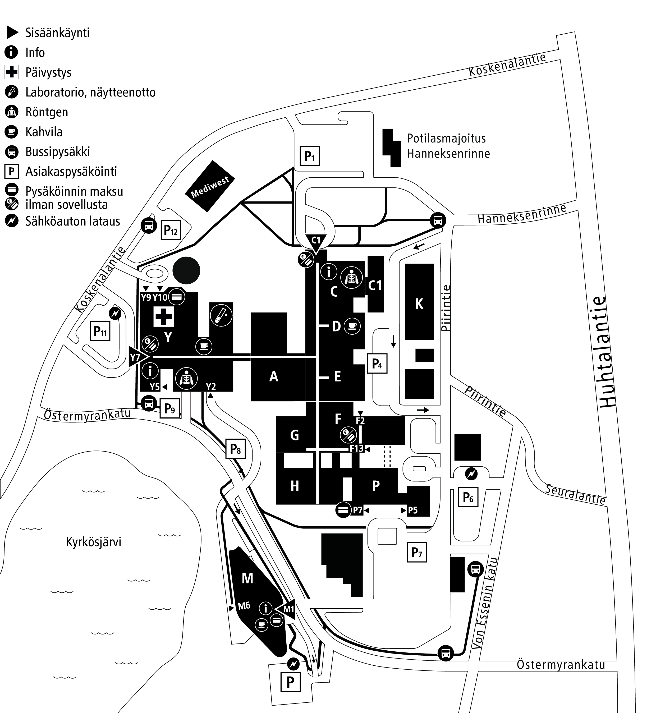 Sairaala-alueen kartta.
